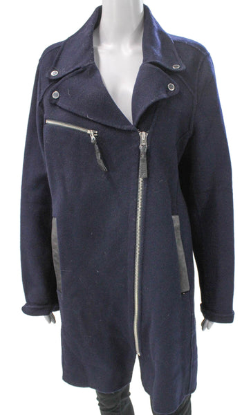 Derek Lam 10 Crosby Womens Biker Wool Coat Blue Zip Size 12