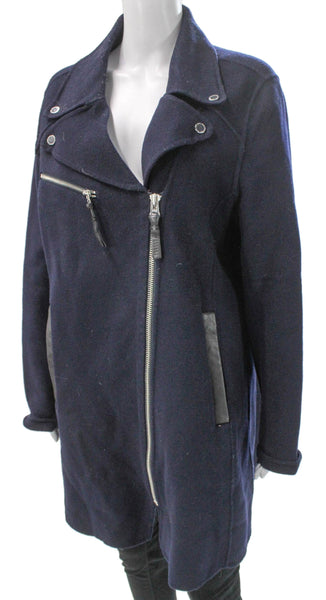 Derek Lam 10 Crosby Womens Biker Wool Coat Blue Zip Size 12