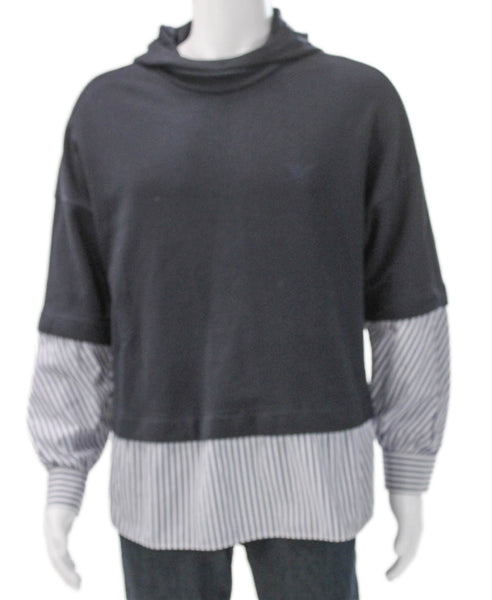 Emporio Armani Mens Pullover Hoodie Blue Cotton Mock Neck Size M