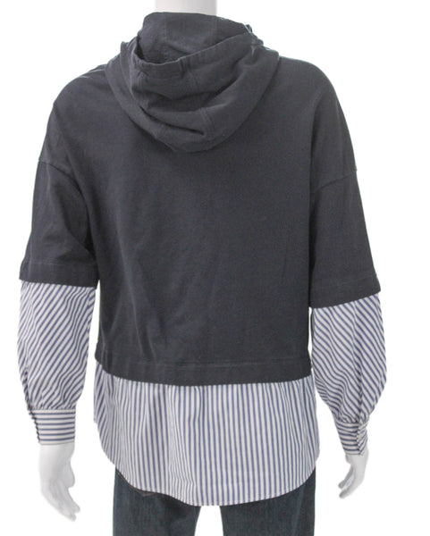 Emporio Armani Mens Pullover Hoodie Blue Cotton Mock Neck Size M