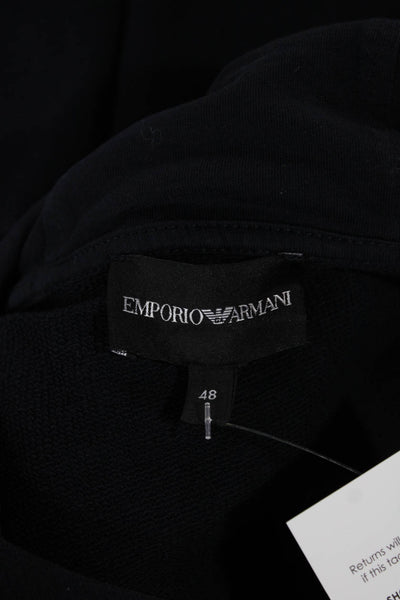 Emporio Armani Mens Pullover Hoodie Blue Cotton Mock Neck Size M