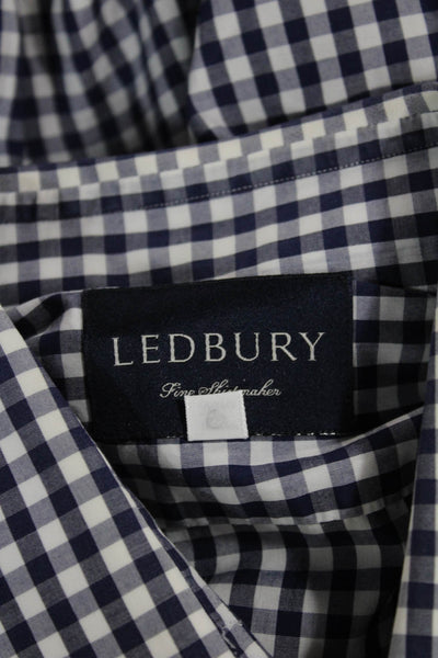 Ledbury Mens Plaid Button Down Shirt Navy Blue White Cotton Size 15.5 39