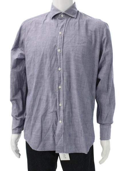 Ledbury Mens Button Down Long Sleeves Shirt Blue Cotton Size 15.5 39