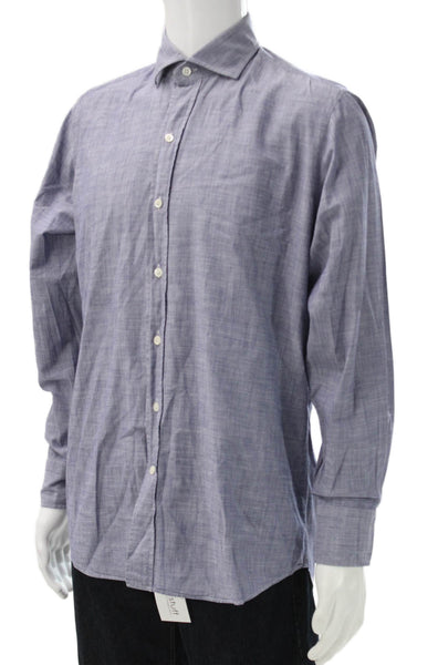 Ledbury Mens Button Down Long Sleeves Shirt Blue Cotton Size 15.5 39