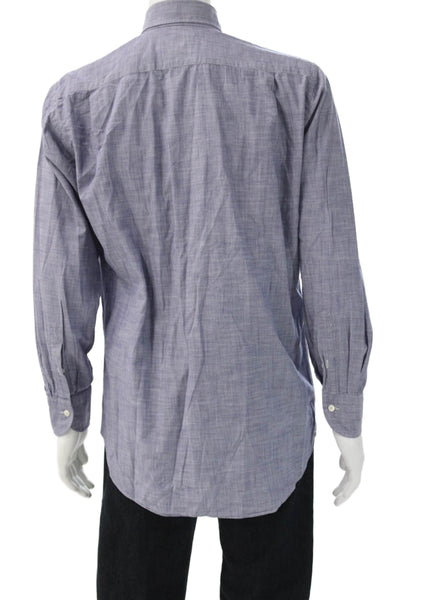 Ledbury Mens Button Down Long Sleeves Shirt Blue Cotton Size 15.5 39