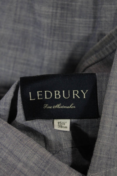 Ledbury Mens Button Down Long Sleeves Shirt Blue Cotton Size 15.5 39