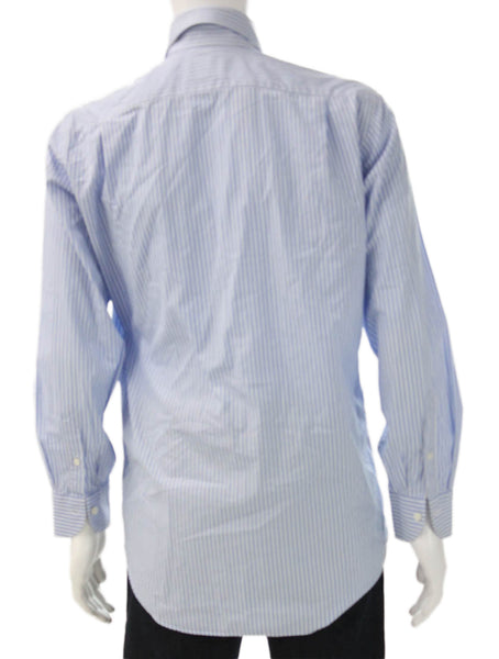 Ledbury Mens Striped Button Down Shirt Sky Blue White Size 15.5 39