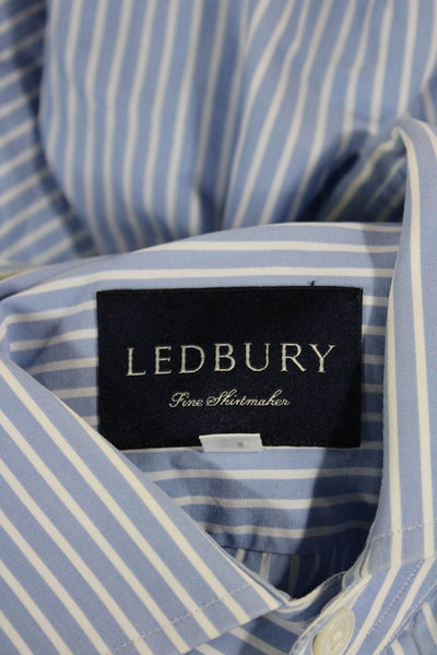 Ledbury Mens Striped Button Down Shirt Sky Blue White Size 15.5 39