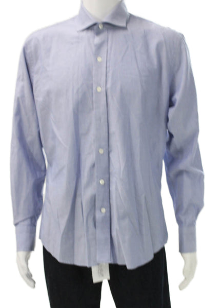 Ledbury Mens Slim Fit Button Down Shirt Blue Cotton Size Large