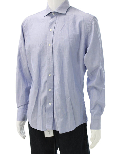 Ledbury Mens Slim Fit Button Down Shirt Blue Cotton Size Large