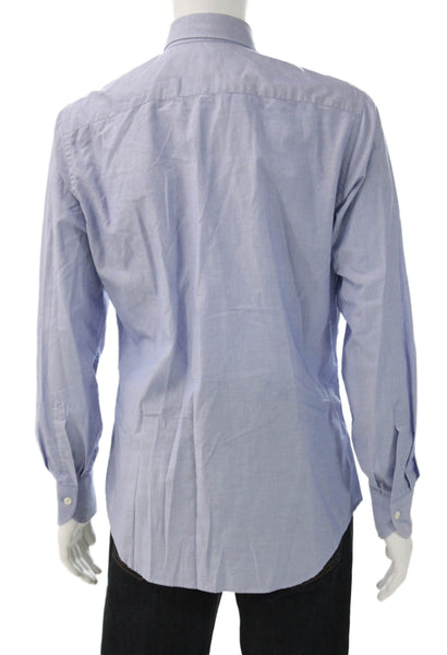 Ledbury Mens Slim Fit Button Down Shirt Blue Cotton Size Large