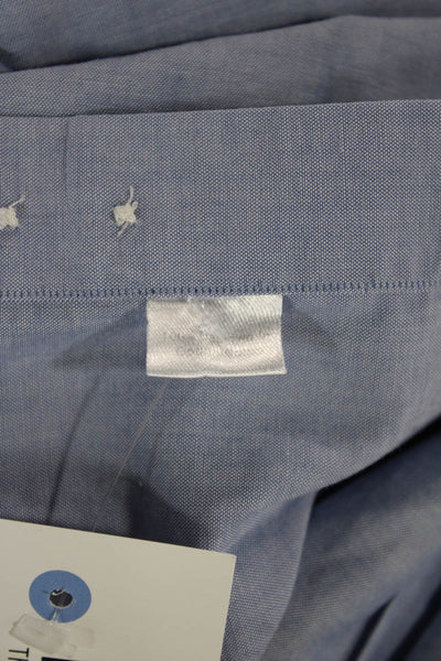 Ledbury Mens Slim Fit Button Down Shirt Blue Cotton Size Large