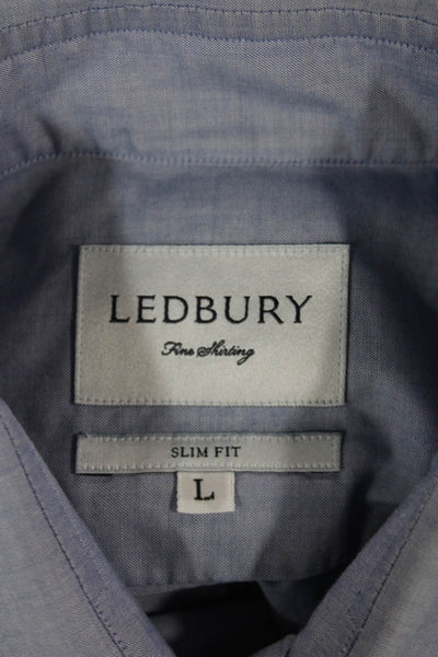Ledbury Mens Slim Fit Button Down Shirt Blue Cotton Size Large