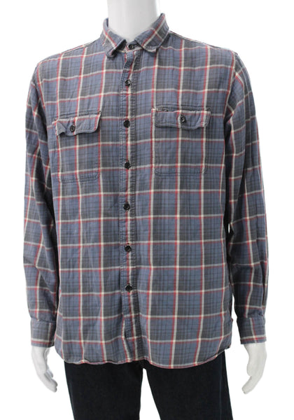 Ralph Lauren Rugby Mens Plaid Button Down Shirt Blue Red Cotton Size Large