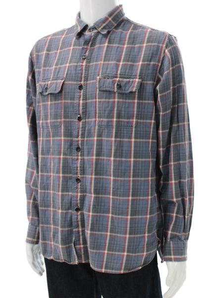 Ralph Lauren Rugby Mens Plaid Button Down Shirt Blue Red Cotton Size Large