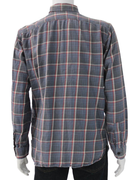 Ralph Lauren Rugby Mens Plaid Button Down Shirt Blue Red Cotton Size Large