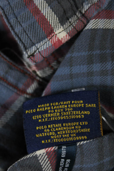 Ralph Lauren Rugby Mens Plaid Button Down Shirt Blue Red Cotton Size Large