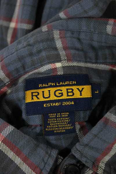 Ralph Lauren Rugby Mens Plaid Button Down Shirt Blue Red Cotton Size Large