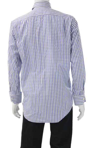 Ledbury Mens Plaid Button Down Shirt White Blue Cotton Size 15.5 39