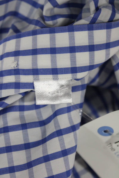 Ledbury Mens Plaid Button Down Shirt White Blue Cotton Size 15.5 39