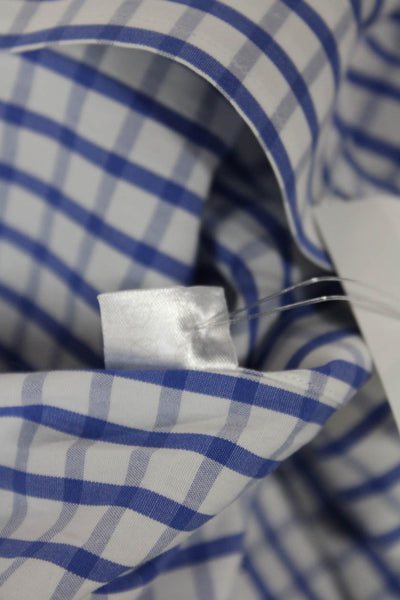 Ledbury Mens Plaid Button Down Shirt White Blue Cotton Size 15.5 39