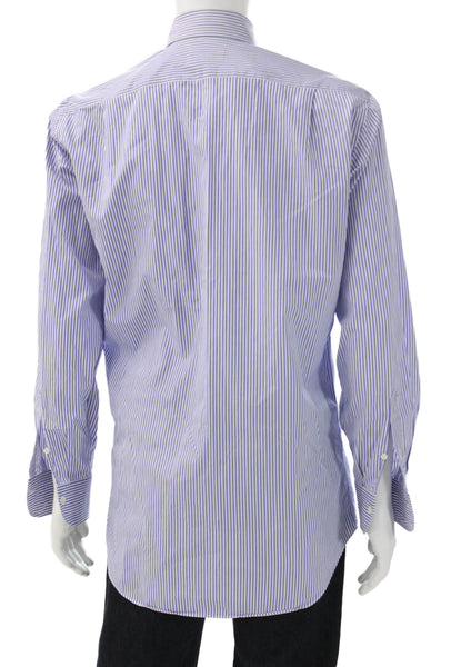 Ledbury Mens Striped Button Down Dress Shirt White Blue Size 15.5 39