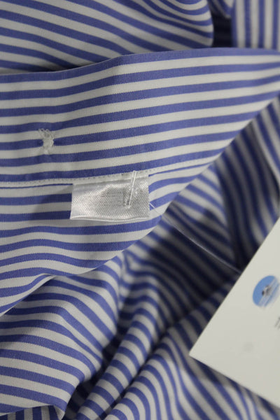 Ledbury Mens Striped Button Down Dress Shirt White Blue Size 15.5 39