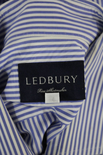 Ledbury Mens Striped Button Down Dress Shirt White Blue Size 15.5 39