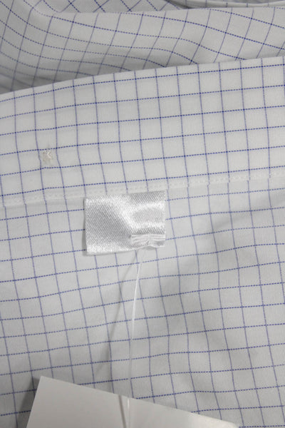 Ledbury Mens Window Pane Plaid Button Down Shirt White Blue Cotton Size 15.5 39