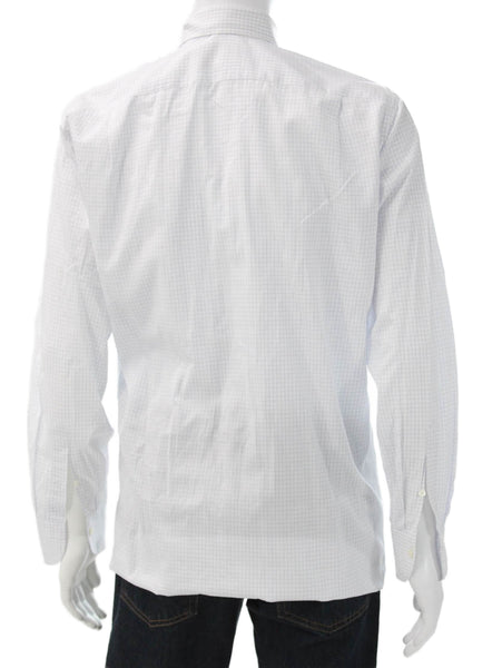Ledbury Mens Plaid Button Down Shirt White Blue Cotton Size 15.5 39