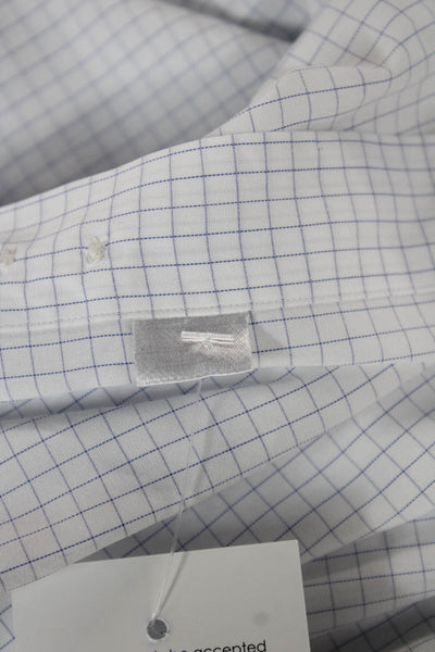 Ledbury Mens Plaid Button Down Shirt White Blue Cotton Size 15.5 39