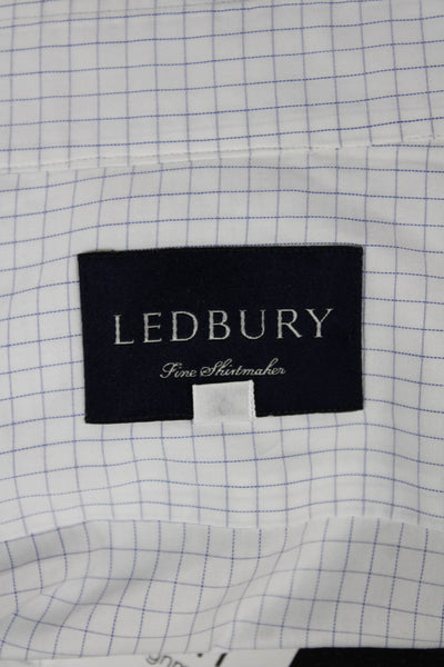 Ledbury Mens Plaid Button Down Shirt White Blue Cotton Size 15.5 39