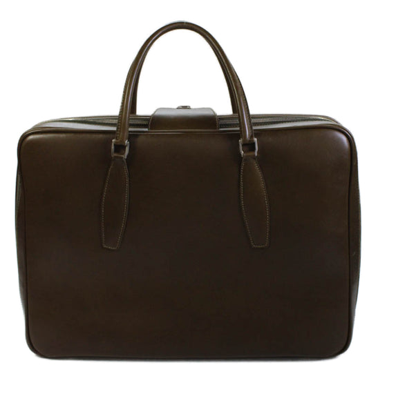 Tardini Mens Leather Zip Around Milano Weekender Briefcase Green