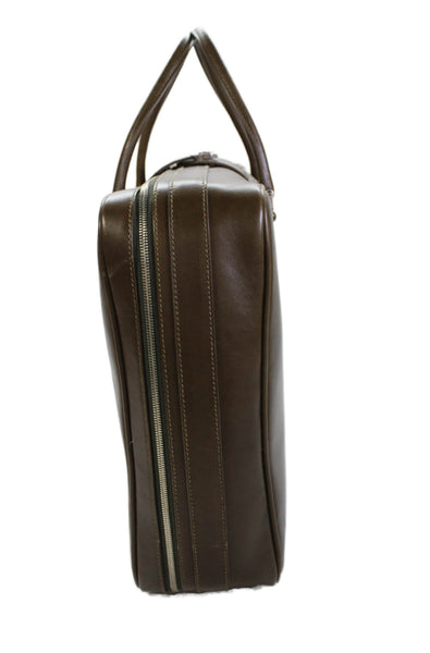 Tardini Mens Leather Zip Around Milano Weekender Briefcase Green