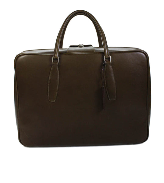 Tardini Mens Leather Zip Around Milano Weekender Briefcase Green