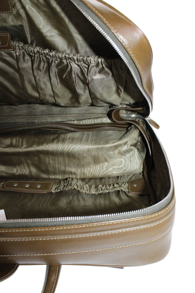 Tardini Mens Leather Zip Around Milano Weekender Briefcase Green