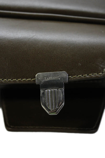 Tardini Mens Leather Zip Around Milano Weekender Briefcase Green