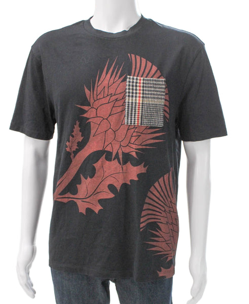 Boss Hugo Boss Mens Black Cotton Crew Neck Thistle Graphic Tee Size M