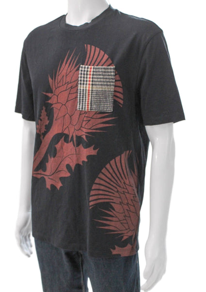 Boss Hugo Boss Mens Black Cotton Crew Neck Thistle Graphic Tee Size M