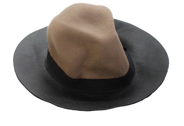 BCBG Max Azria Womens Faux Leather Contrast Western Hat Beige Black