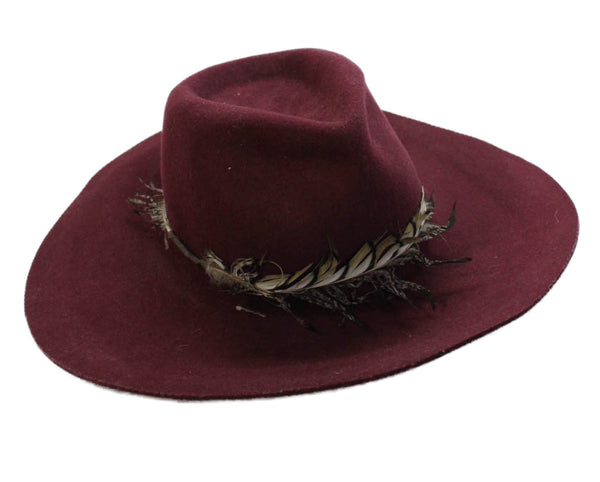 Scala Womens Feather Trim Western Hat Red Wool Size One Size