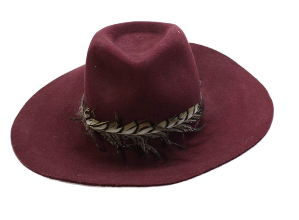 Scala Womens Feather Trim Western Hat Red Wool Size One Size
