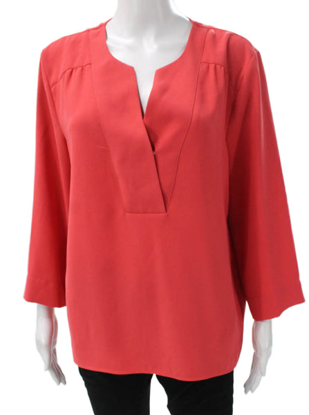 Gerard Darel Womens Red V-Neck Tunic Blouse 3/4 Sleeve 100% Polyester Size 44