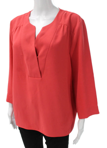 Gerard Darel Womens Red V-Neck Tunic Blouse 3/4 Sleeve 100% Polyester Size 44