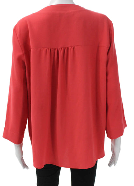 Gerard Darel Womens Red V-Neck Tunic Blouse 3/4 Sleeve 100% Polyester Size 44
