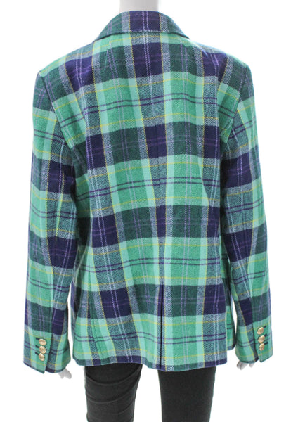 Talbots Women Green Plaid Wool Blend Blazer Long Sleeve Button Size 16