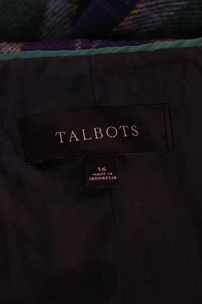 Talbots Women Green Plaid Wool Blend Blazer Long Sleeve Button Size 16