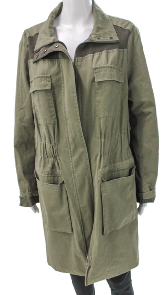 Elie Tahari Womens Military Jacket Green Zip Cotton Blend Size XL