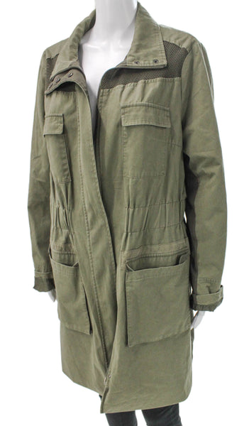 Elie Tahari Womens Military Jacket Green Zip Cotton Blend Size XL