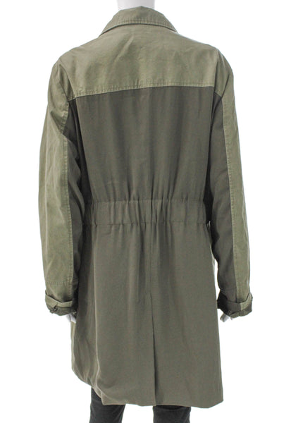 Elie Tahari Womens Military Jacket Green Zip Cotton Blend Size XL